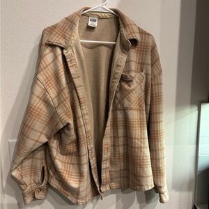 PINK Victoria's Secret Tan plaid fleece button up medium